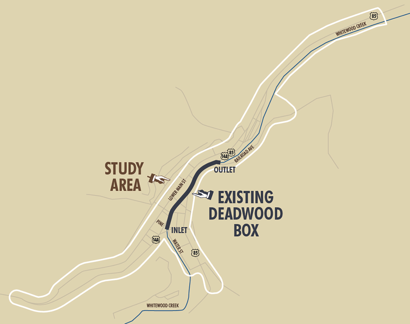 Map showing the study area and current Deadwood box